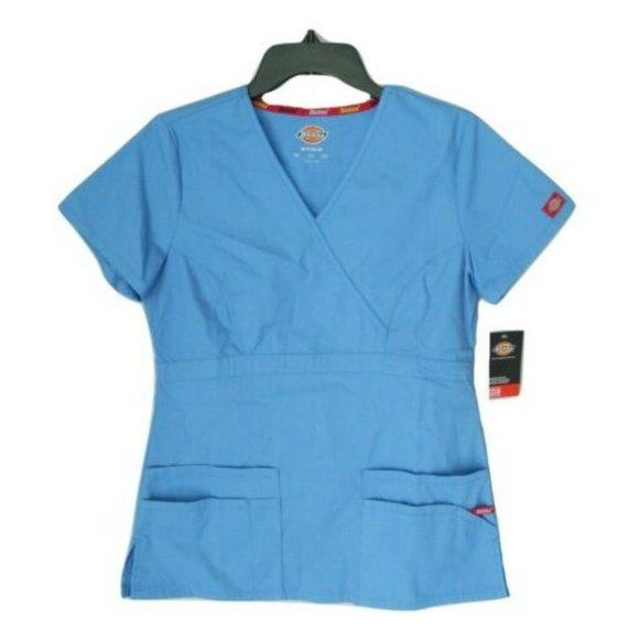 Dickies Scrub Top Womens Small EDS Signature Short Sleeve Blue New - Picture 1 of 2